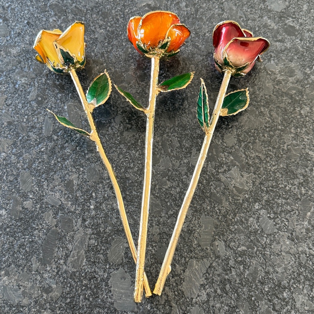 The Forever Rose Gold Dipped red/orange/yellow rose - set of three
